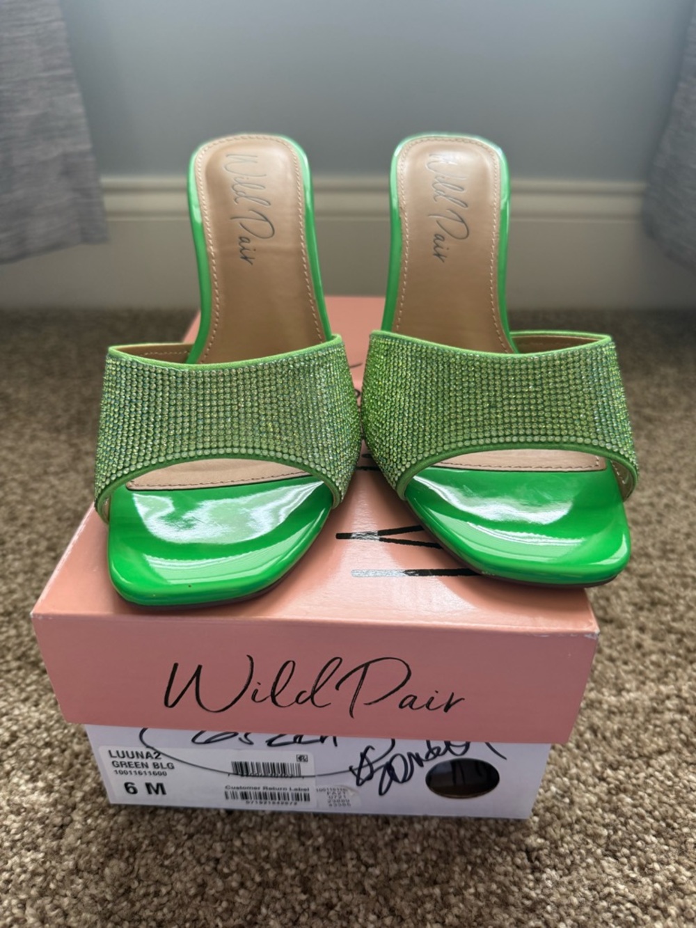 Wild Pair Neon Green Crystal Slide Mules